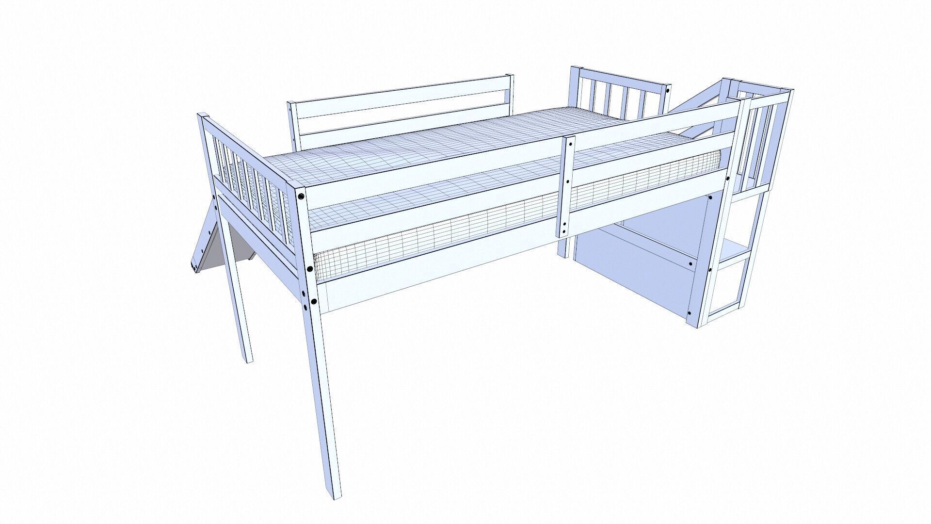 Loft Bed with Slide 3D model_9