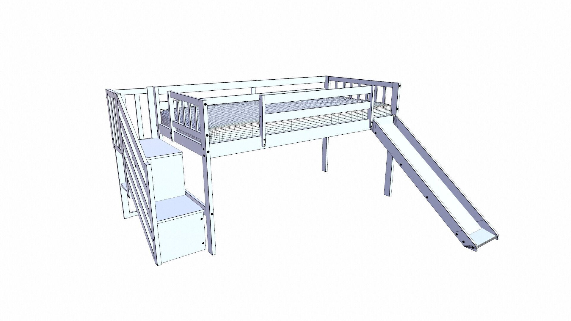 Loft Bed with Slide 3D model_7