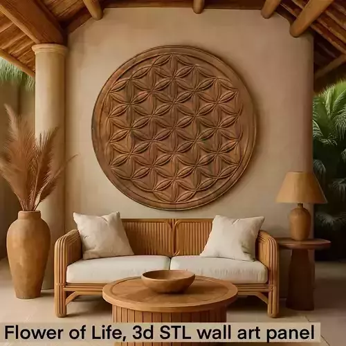 Flower of Life Wall Art STL Sacred Geometry Relief 3D print model