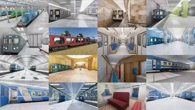Subway Stations and Railway Trains Collection 