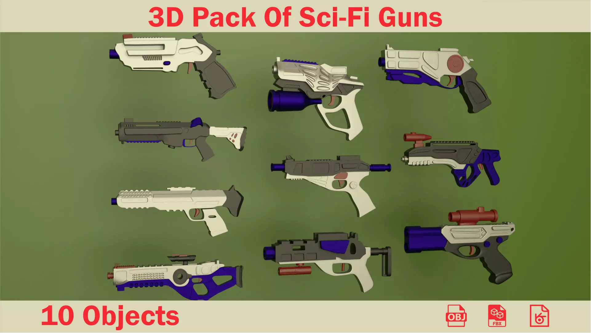 3D Pack Of Sci-fi Guns 3D model