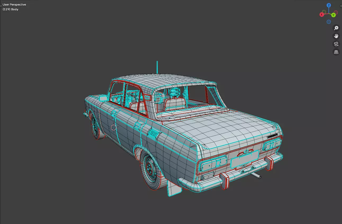 Retro Sedan AZLK 2140 Moskvitch Low-poly 3D model_10