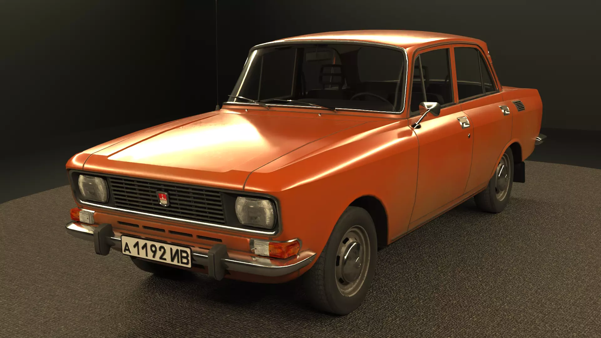 Retro Sedan AZLK 2140 Moskvitch Low-poly 3D model_2