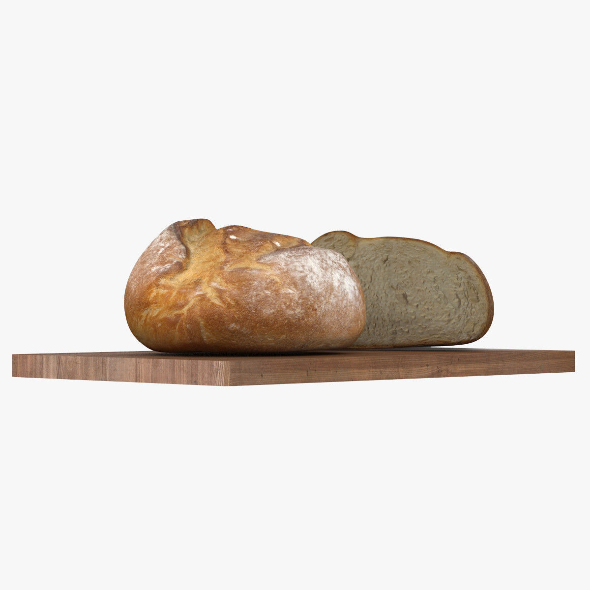 Bread two slices of on wooden board Low-poly 3D model_4