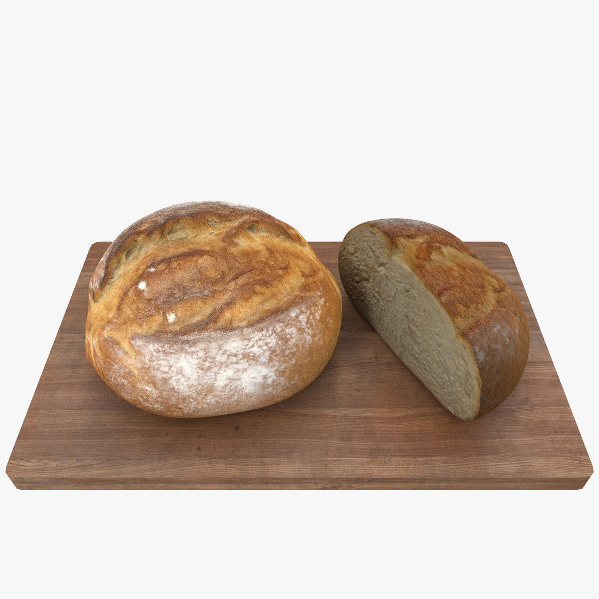Bread two slices of on wooden board Low-poly 3D model_7