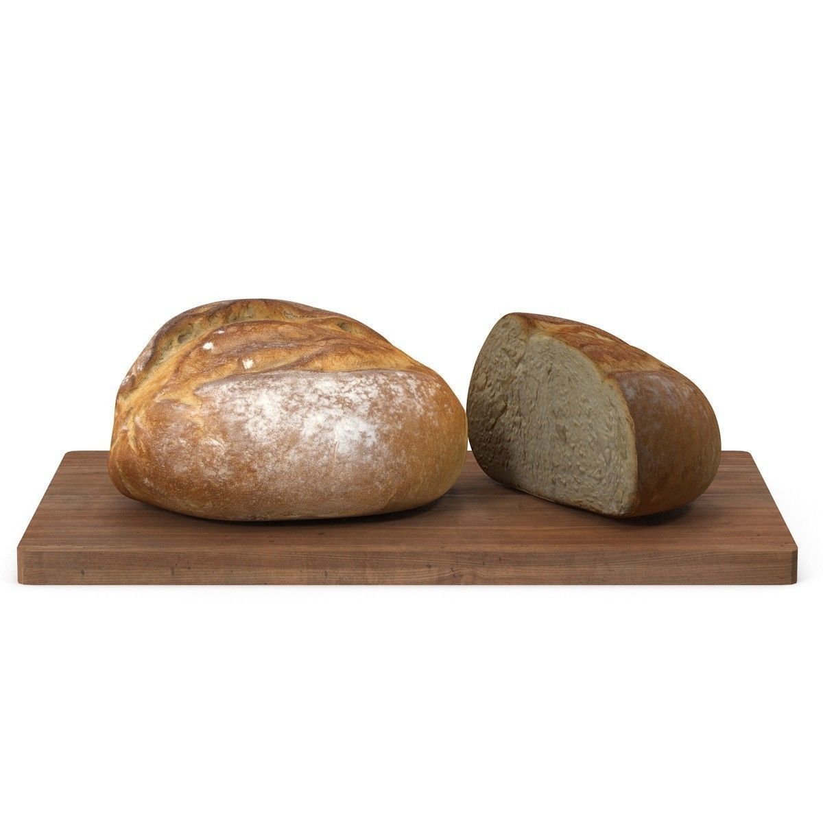 Bread two slices of on wooden board Low-poly 3D model_3