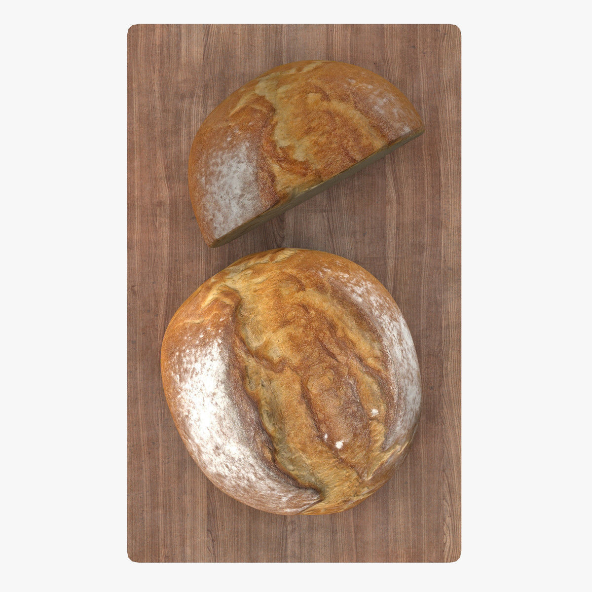 Bread two slices of on wooden board Low-poly 3D model_8