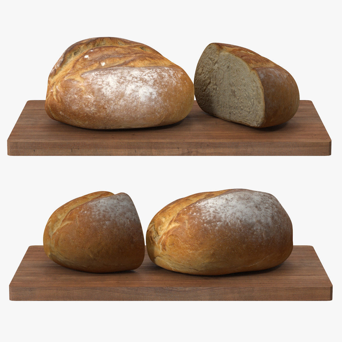 Bread two slices of on wooden board Low-poly 3D model_1