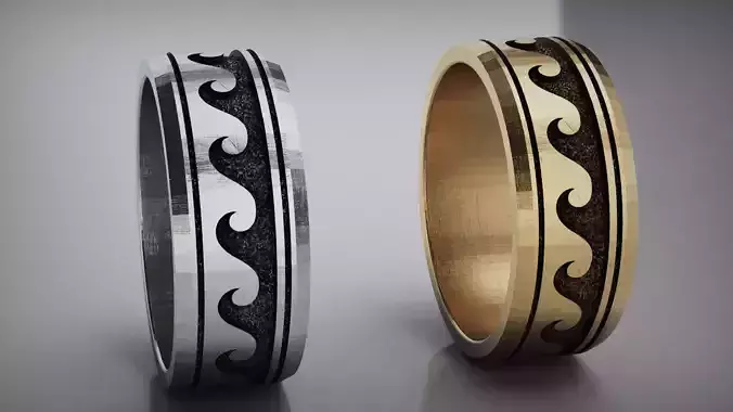 Wave Pattern Ring - Sea Ring  3D print model
