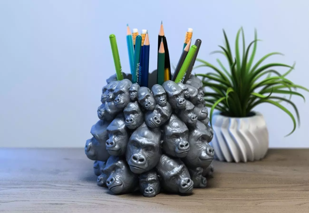 Gorilla pen holder Cyborg pen holder 3D print model_0