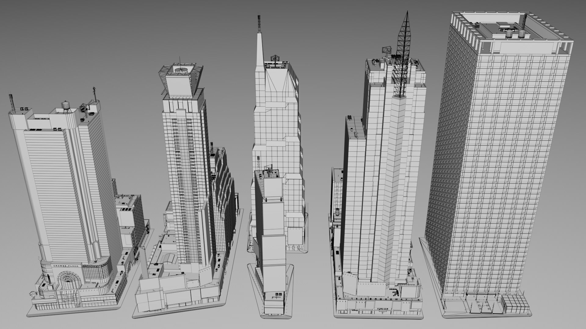Realistic NYC Times Square 6 Buildings Collection Pack Low-poly 3D model_1