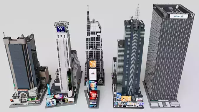 Realistic NYC Times Square 6 Buildings Collection Pack Low-poly 3D model