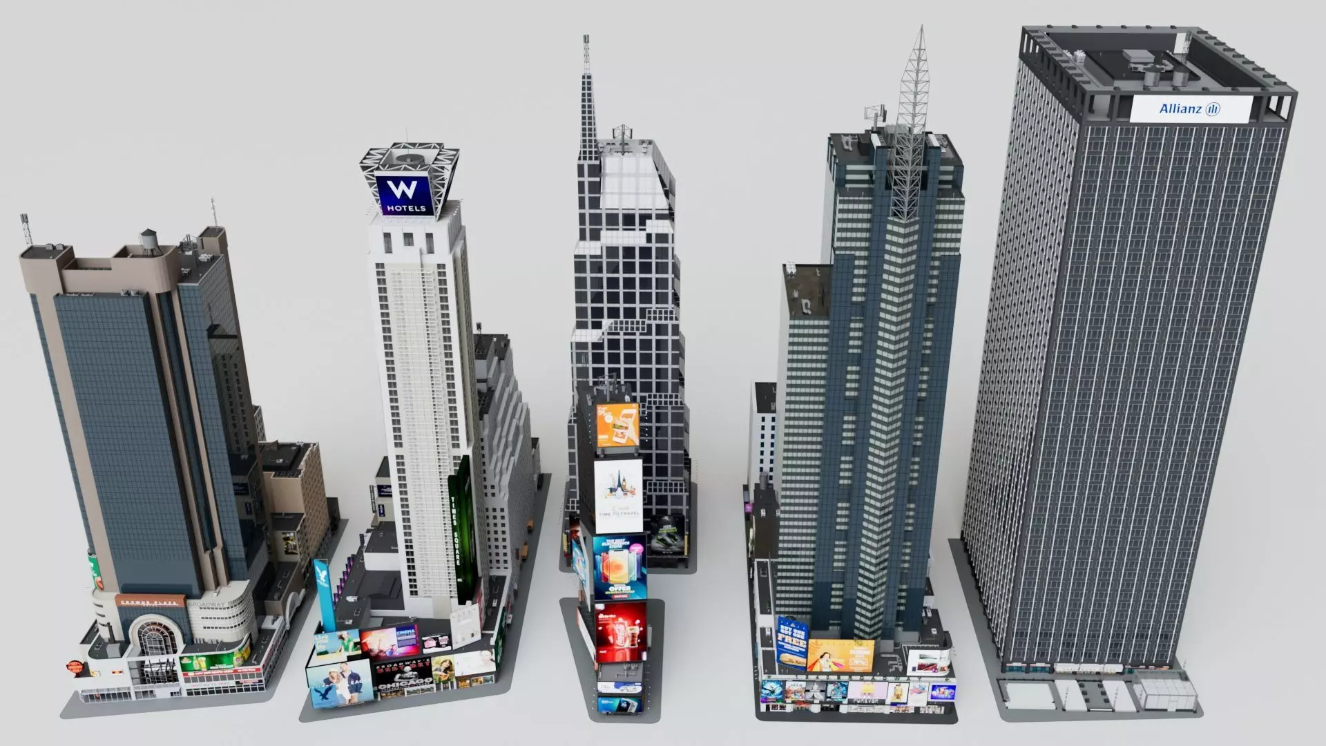 Realistic NYC Times Square 6 Buildings Collection Pack Low-poly 3D model_0