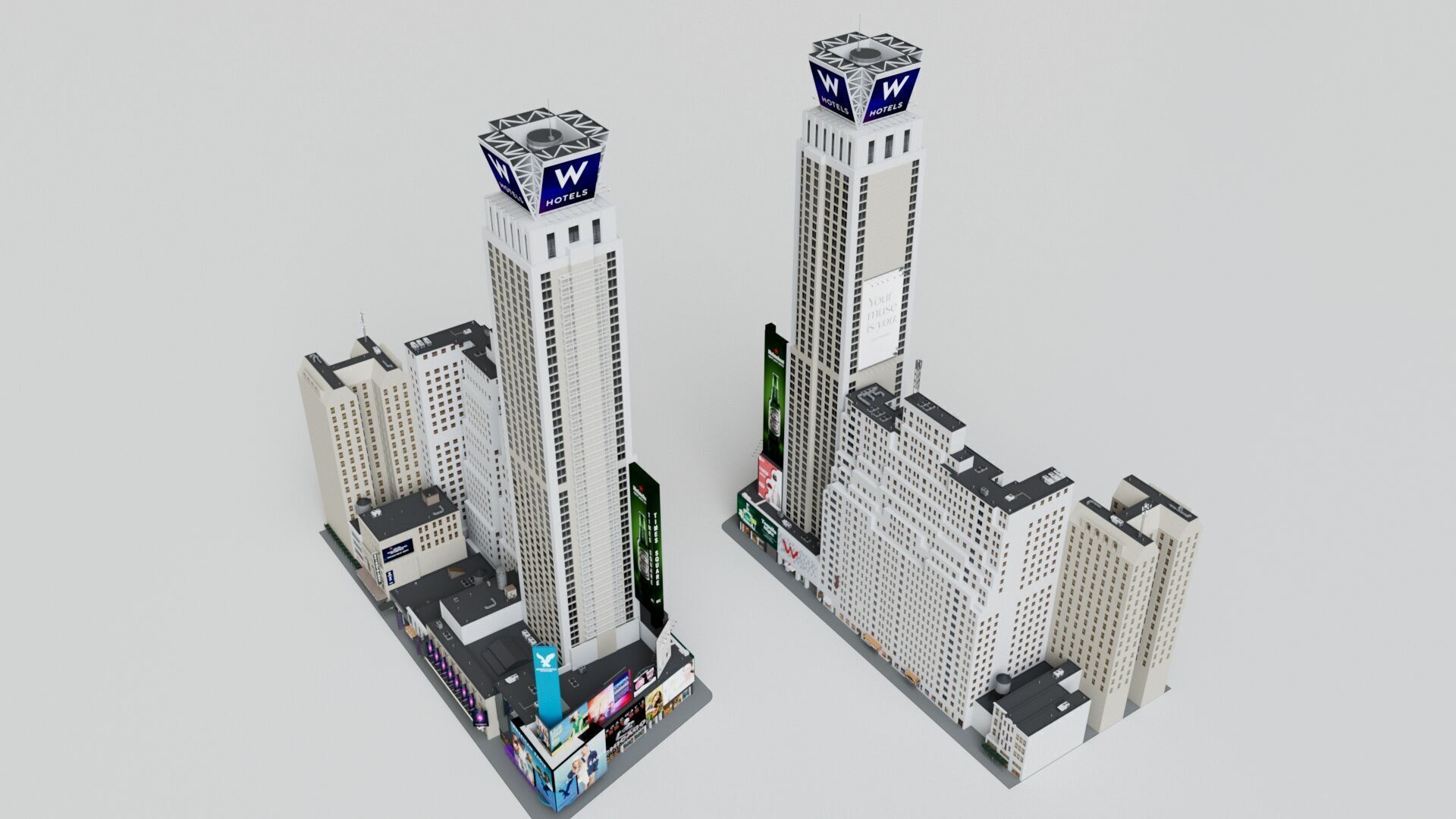 Realistic NYC Times Square 6 Buildings Collection Pack Low-poly 3D model_10