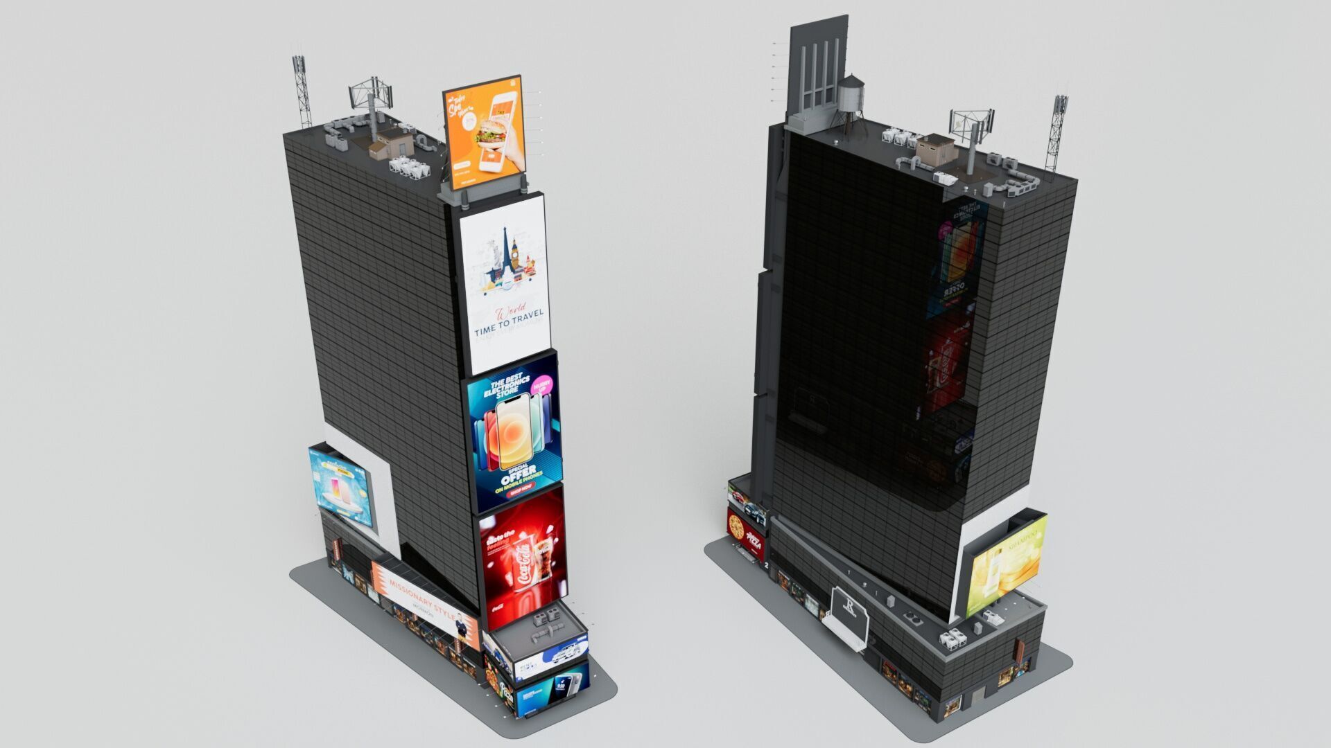 Realistic NYC Times Square 6 Buildings Collection Pack Low-poly 3D model_2