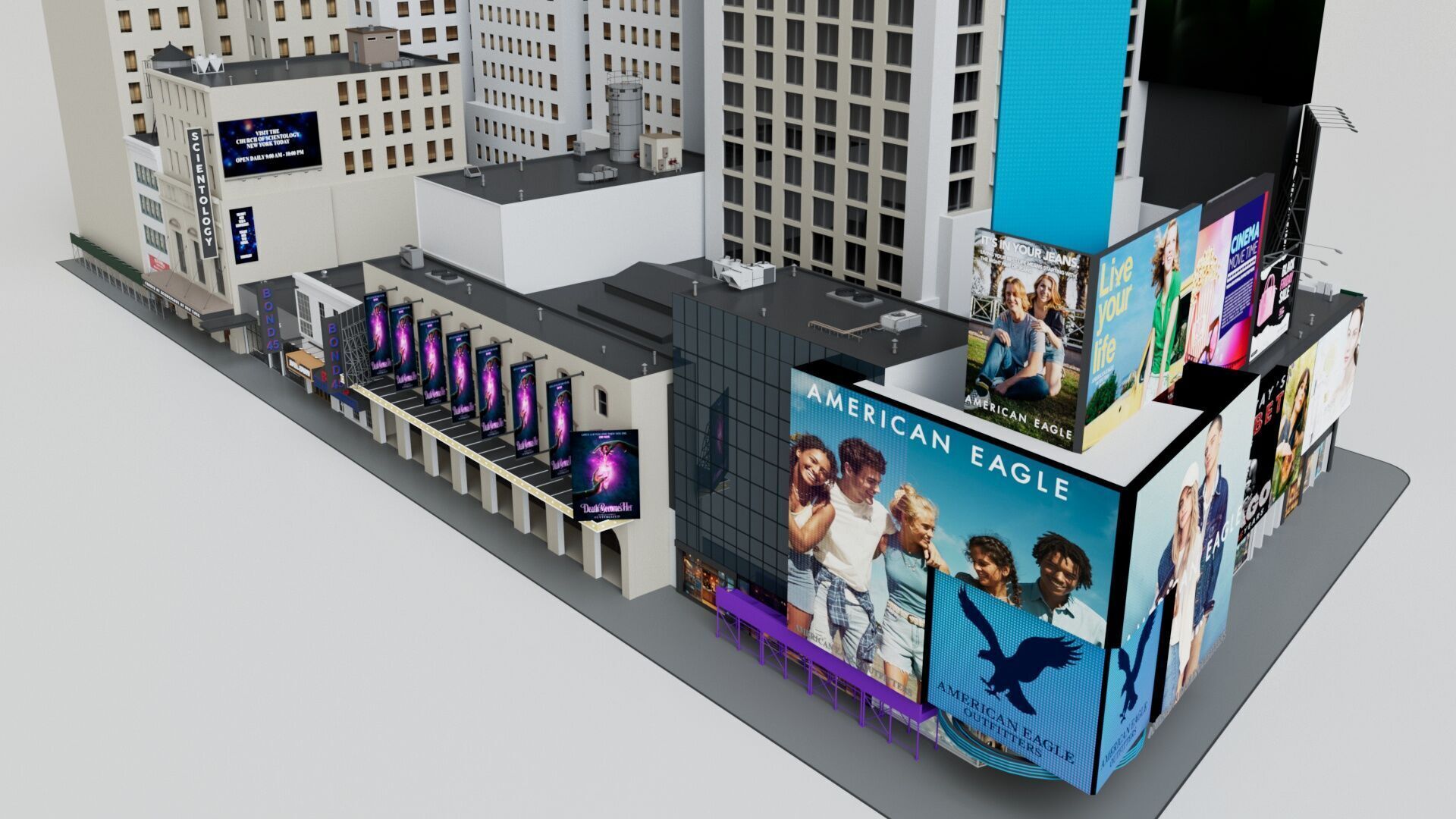 Realistic NYC Times Square 6 Buildings Collection Pack Low-poly 3D model_12