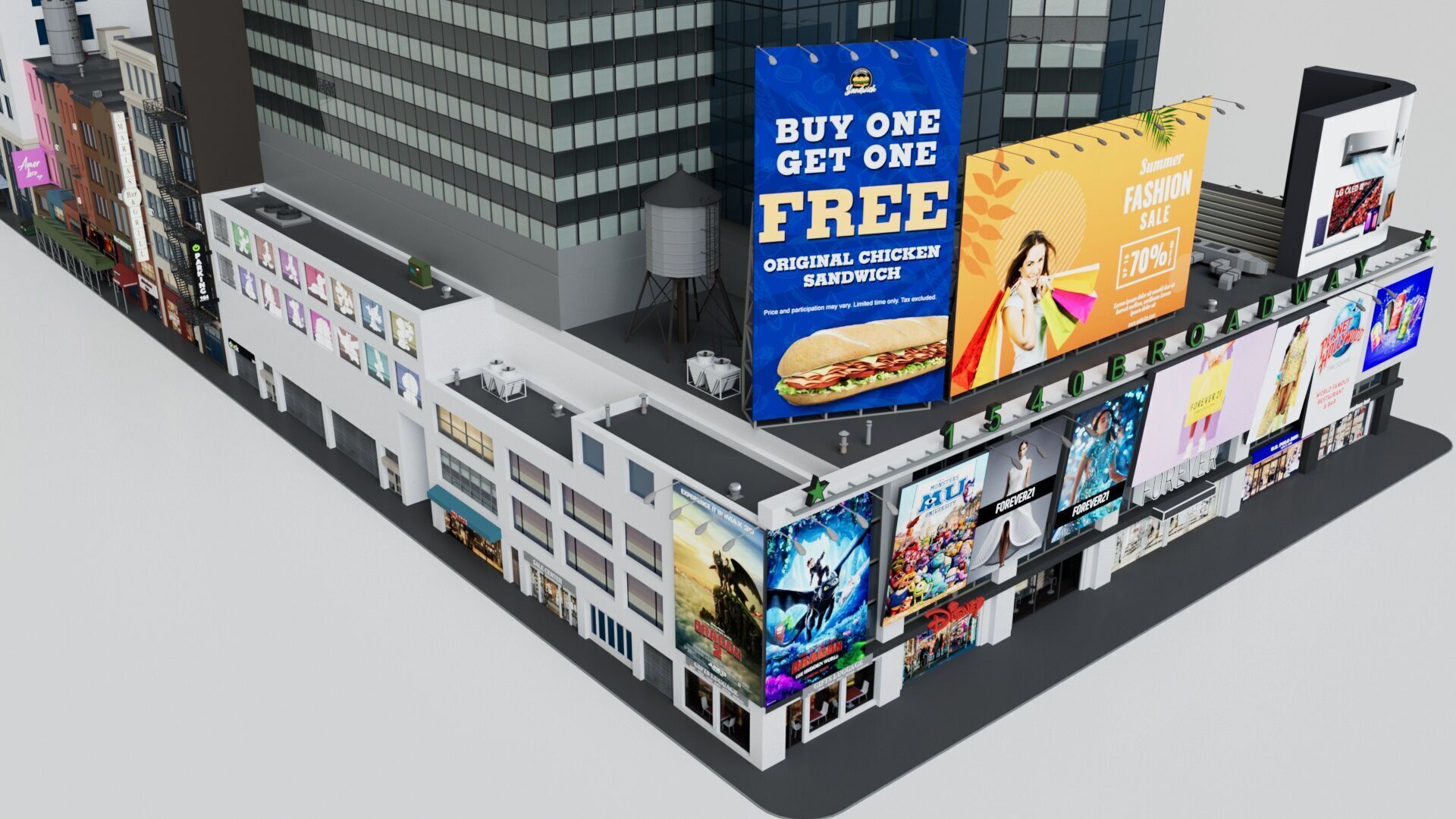 Realistic NYC Times Square 6 Buildings Collection Pack Low-poly 3D model_17