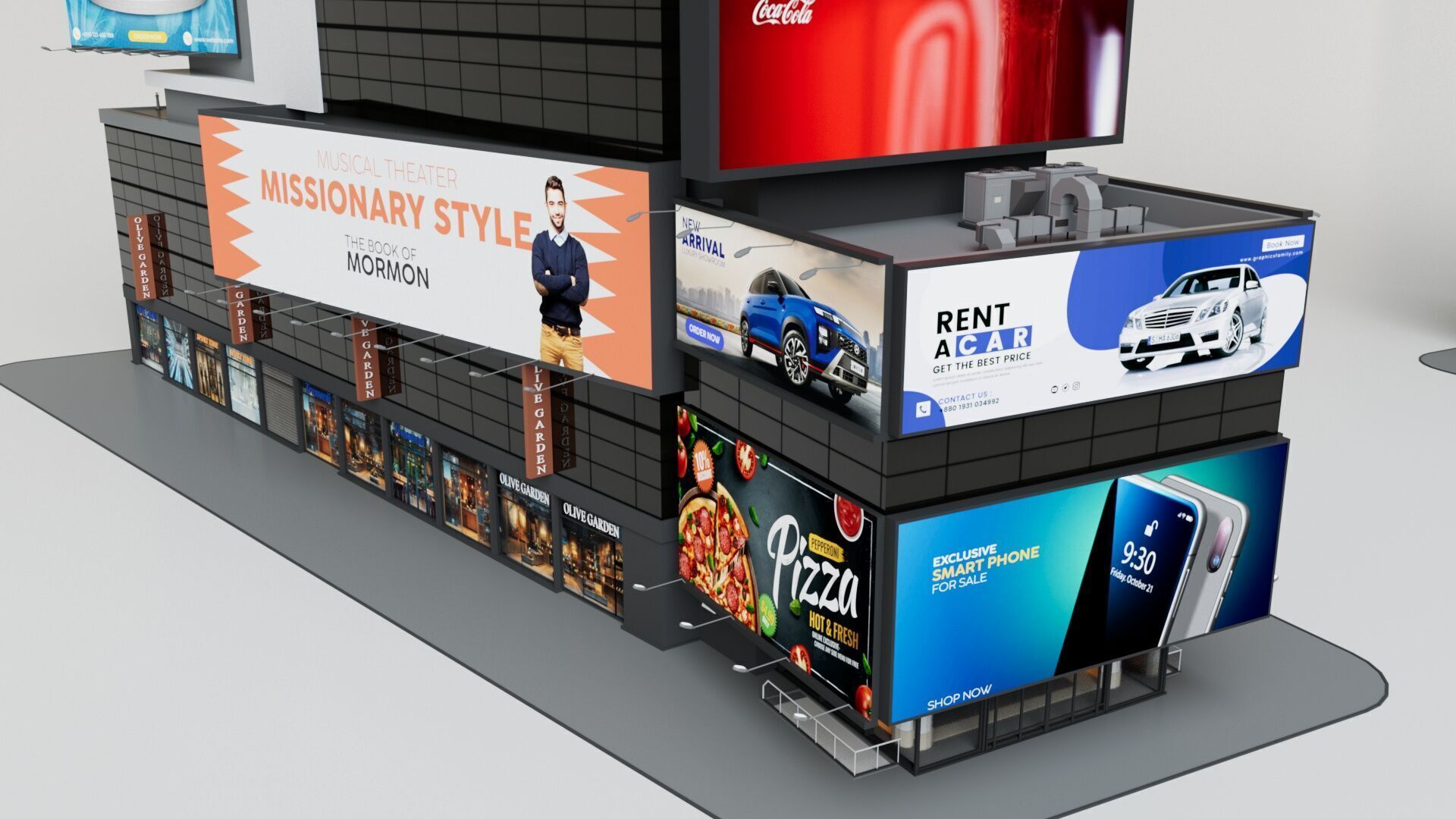 Realistic NYC Times Square 6 Buildings Collection Pack Low-poly 3D model_4