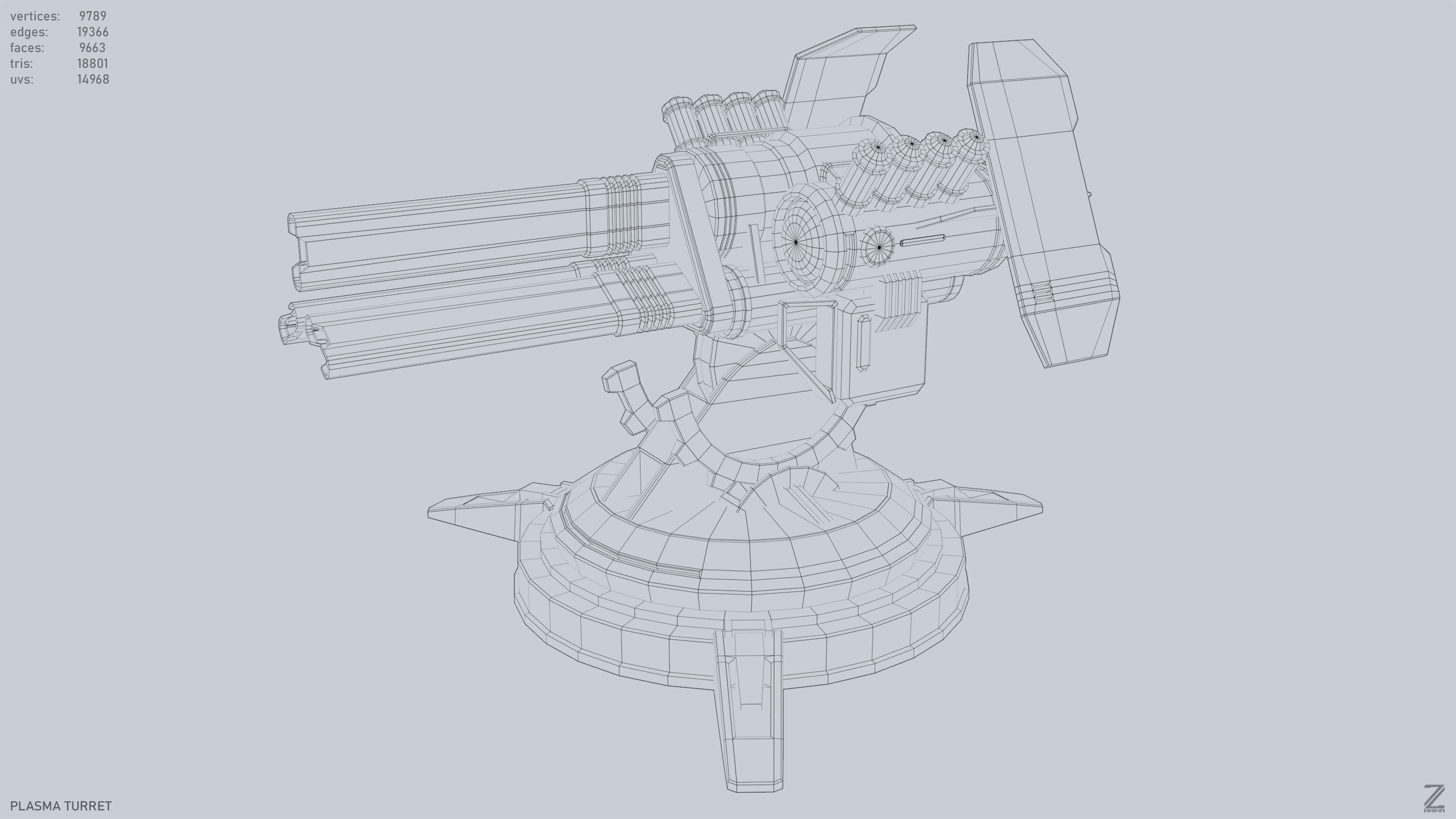 Plasma turret Low-poly 3D model_9