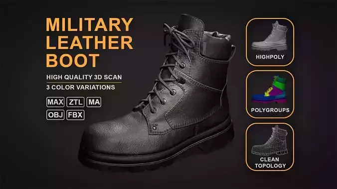 Military Leather Boot Low-poly 3D model