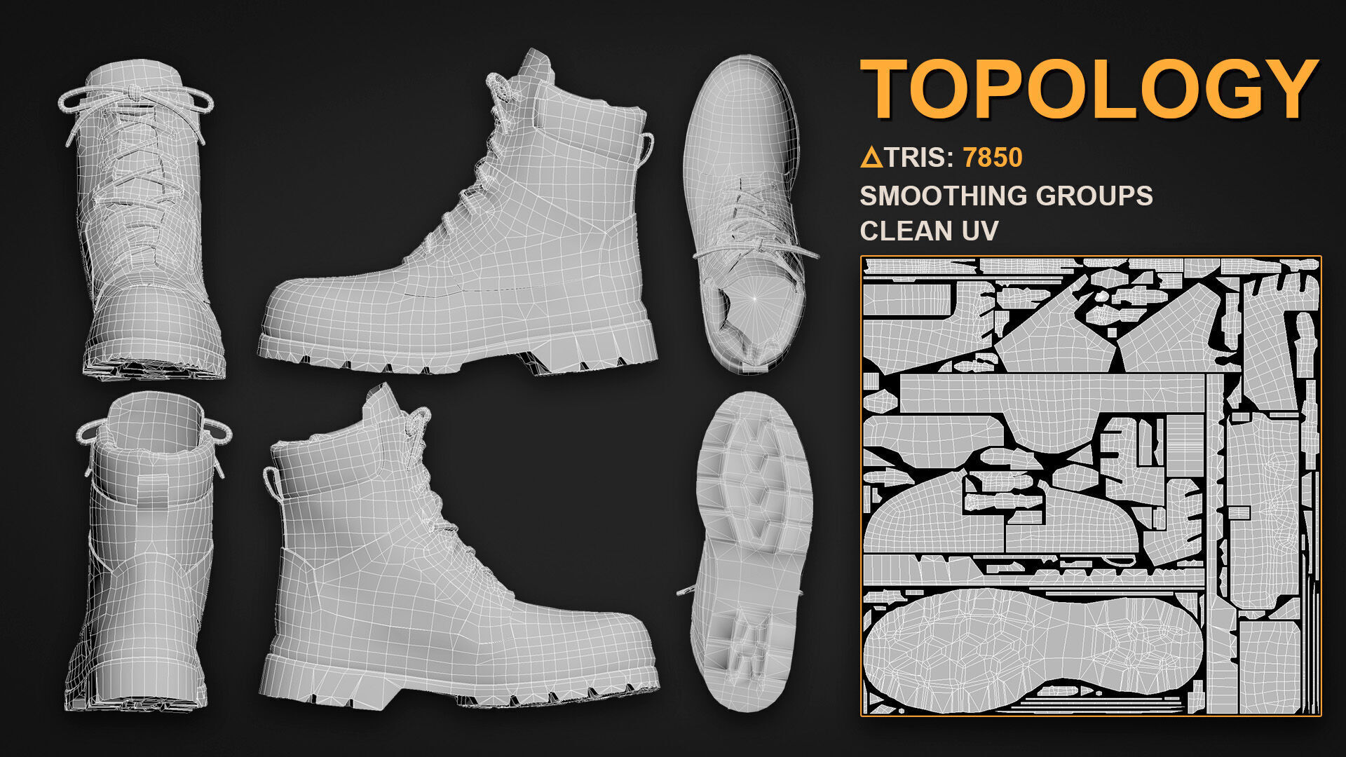 Military Leather Boot Low-poly 3D model_6