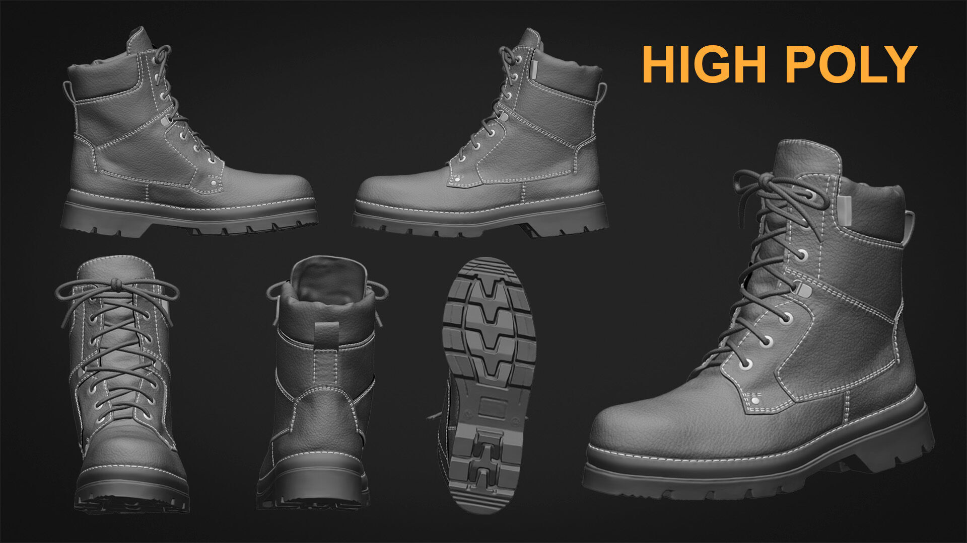 Military Leather Boot Low-poly 3D model_2