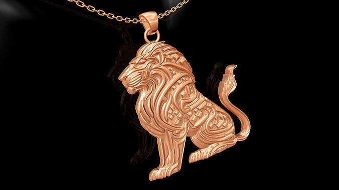 Lion statue gold pendant jewelry 3D print model