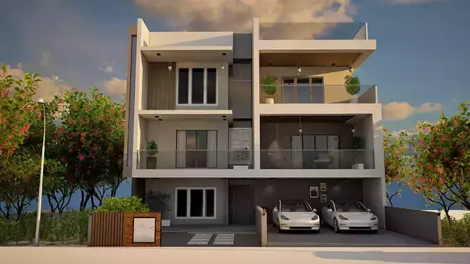 2 floor 1 terrace 3d elevation 