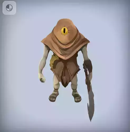 Zarnok Cyclops Tribal Guard Creature in cartoon style Low-poly