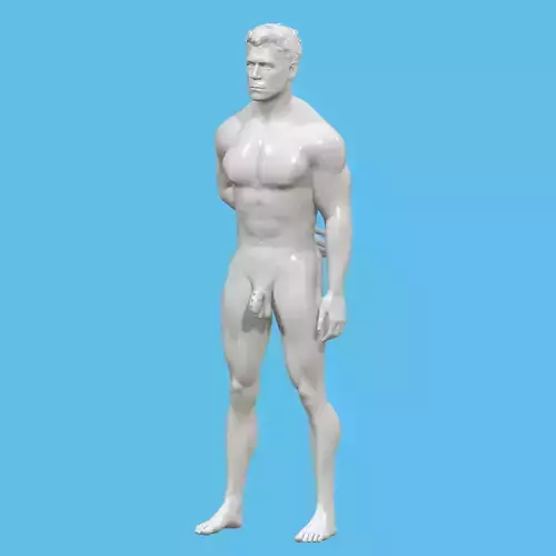 male character with penis in chastity case 