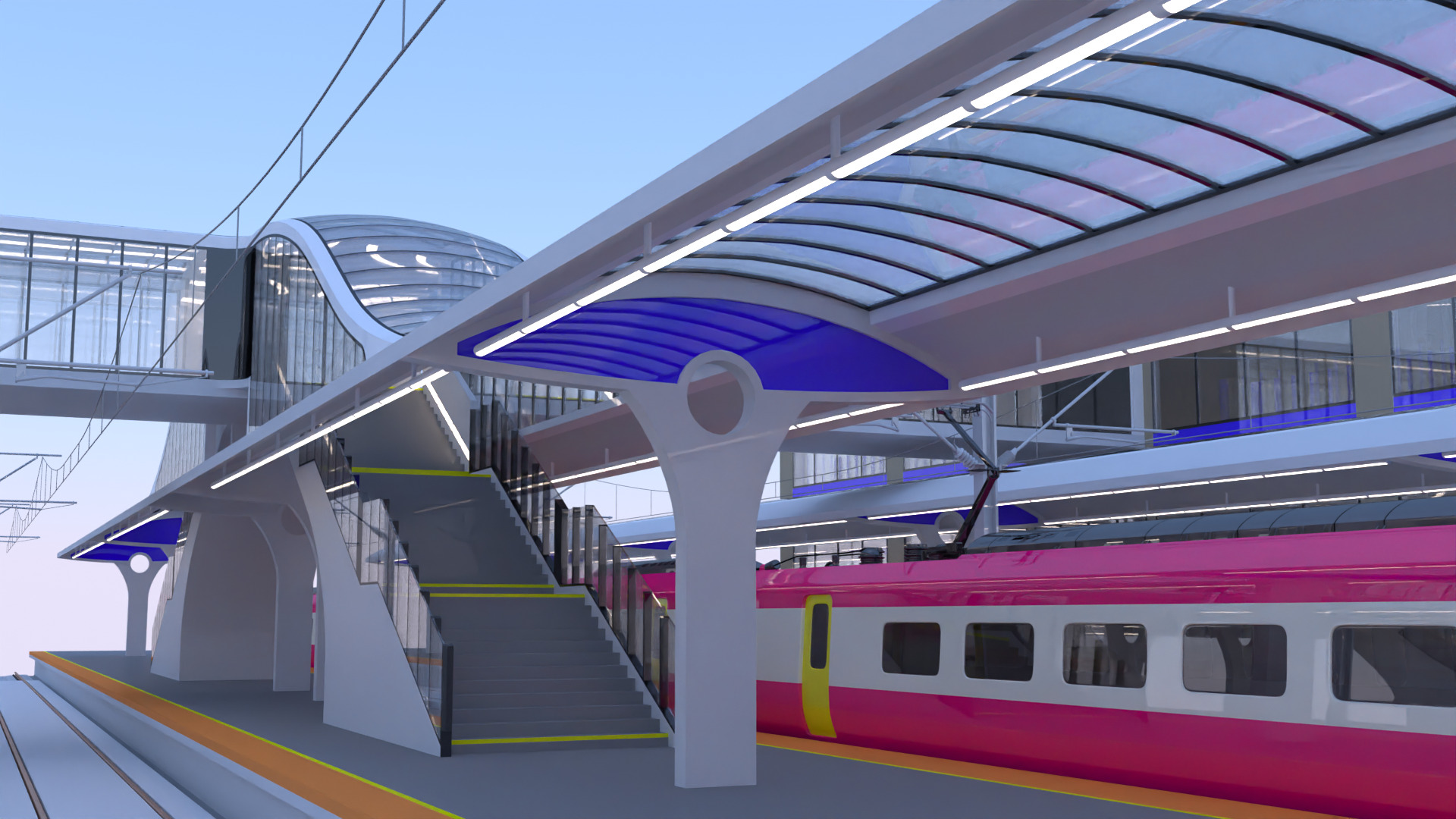 Station with Azuma train II 3D model_9