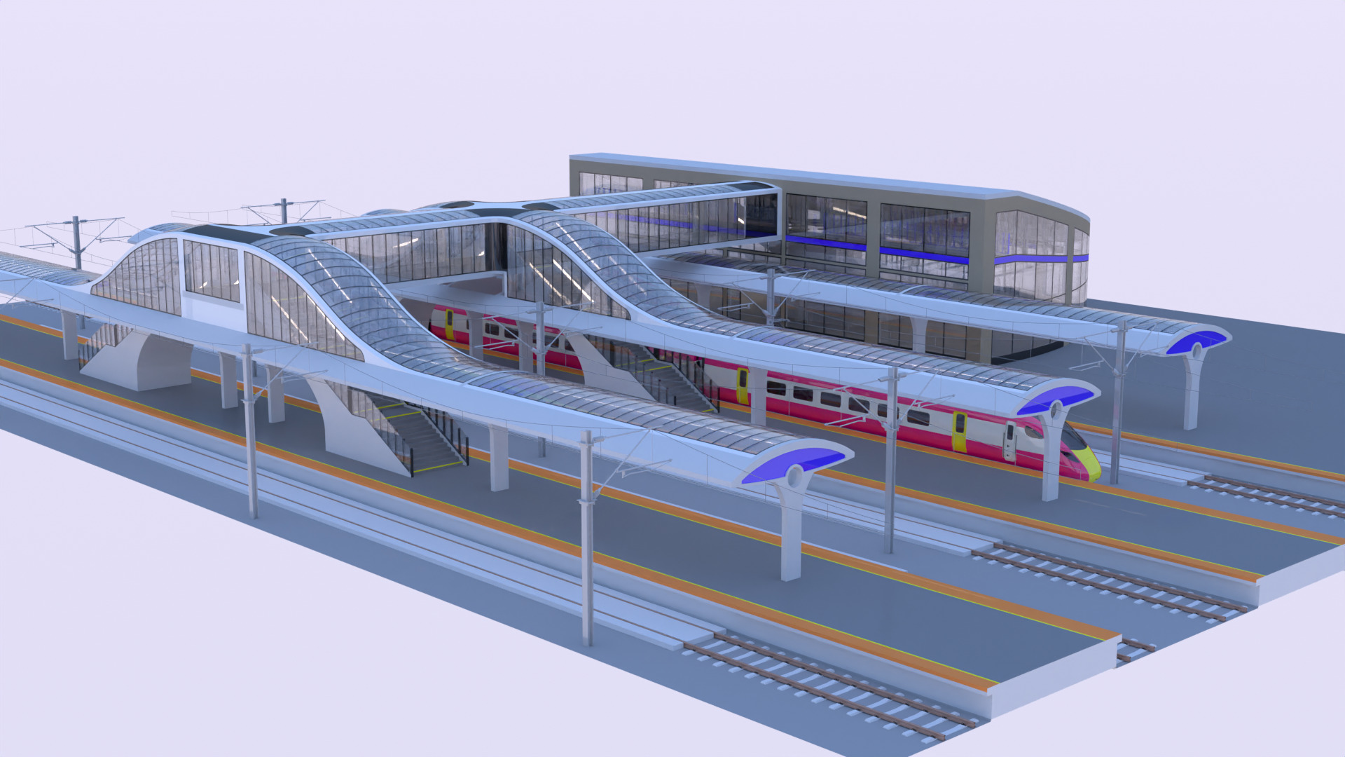 Station with Azuma train II 3D model_6