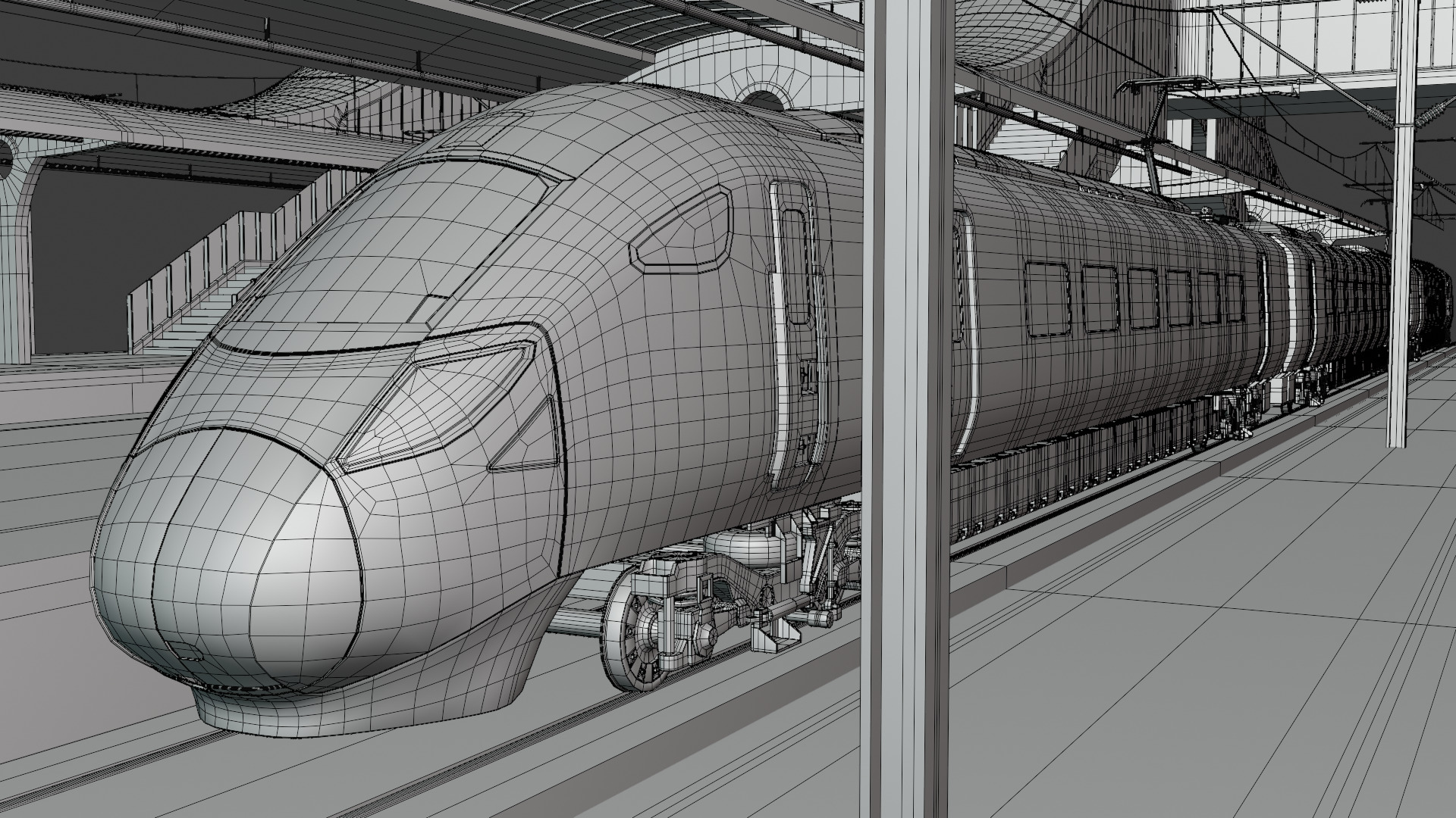 Station with Azuma train II 3D model_4