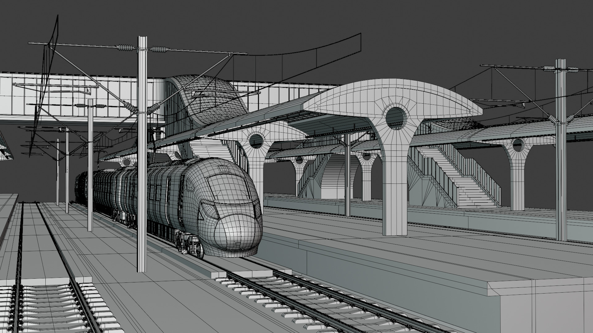 Station with Azuma train II 3D model_2