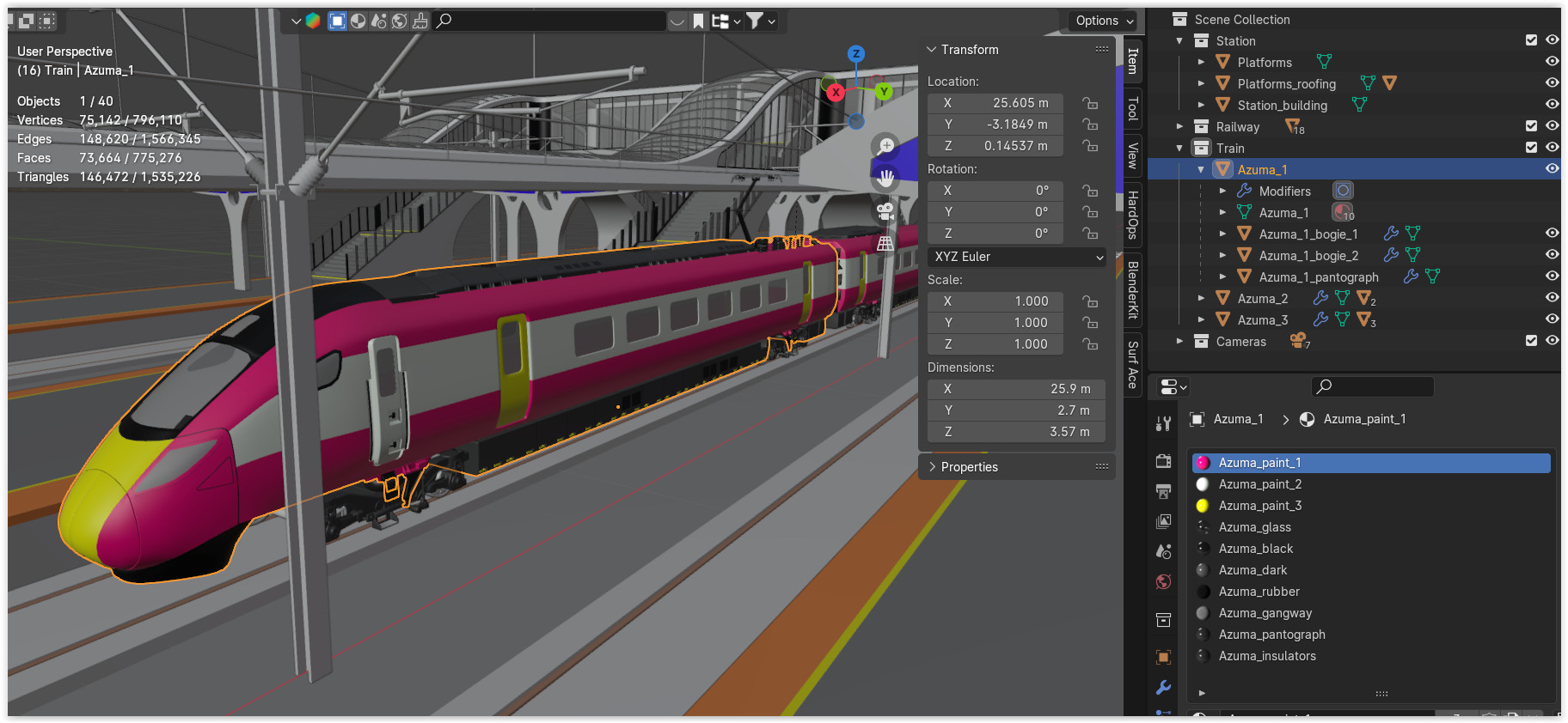 Station with Azuma train II 3D model_12