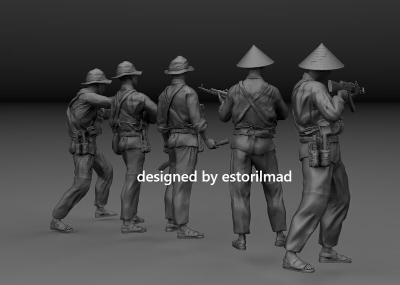 PACK 5 VIETCONG SOLDIERS IN ACTION 3D print model_3