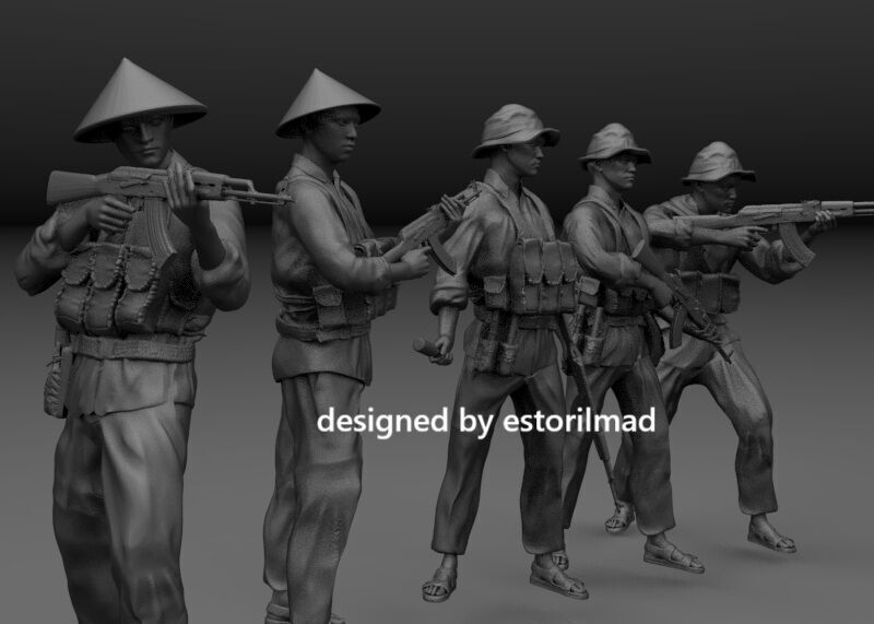 PACK 5 VIETCONG SOLDIERS IN ACTION 3D print model_2