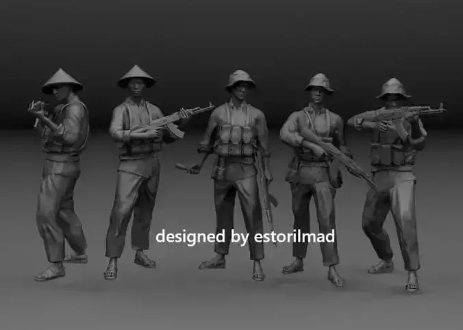 PACK 5 VIETCONG SOLDIERS IN ACTION 3D print model