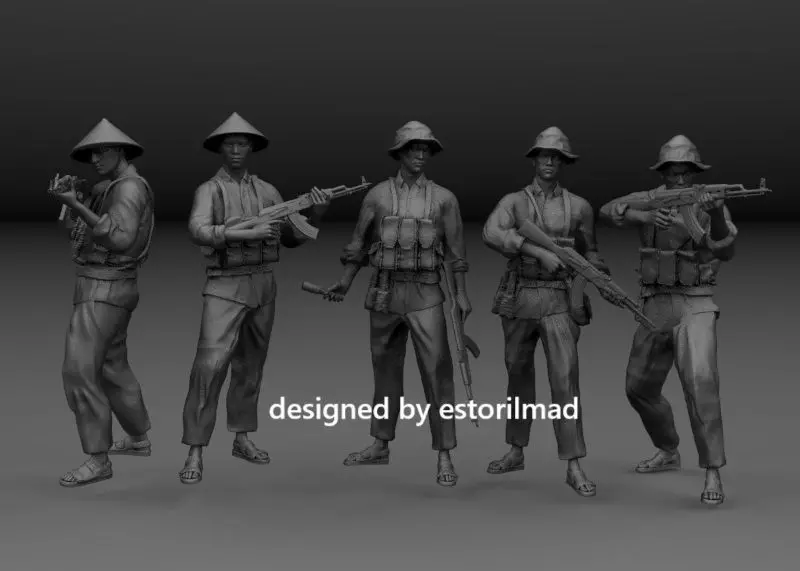 PACK 5 VIETCONG SOLDIERS IN ACTION 3D print model_0