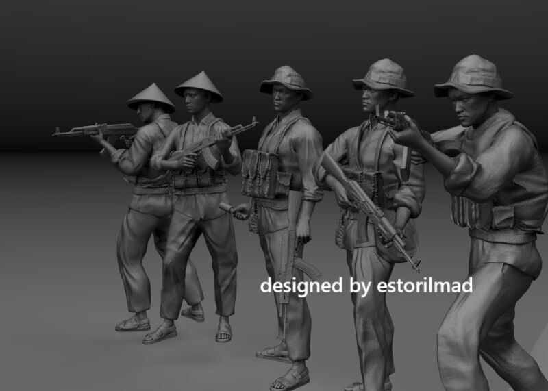 PACK 5 VIETCONG SOLDIERS IN ACTION 3D print model_1