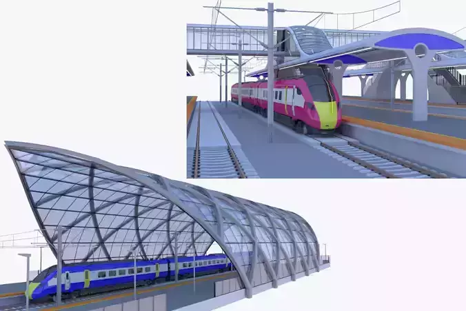 Stations with Azuma train 3D Model Collection