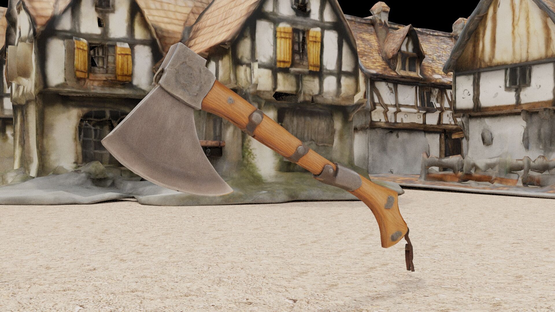 Medieval axe Low-poly 3D model_1