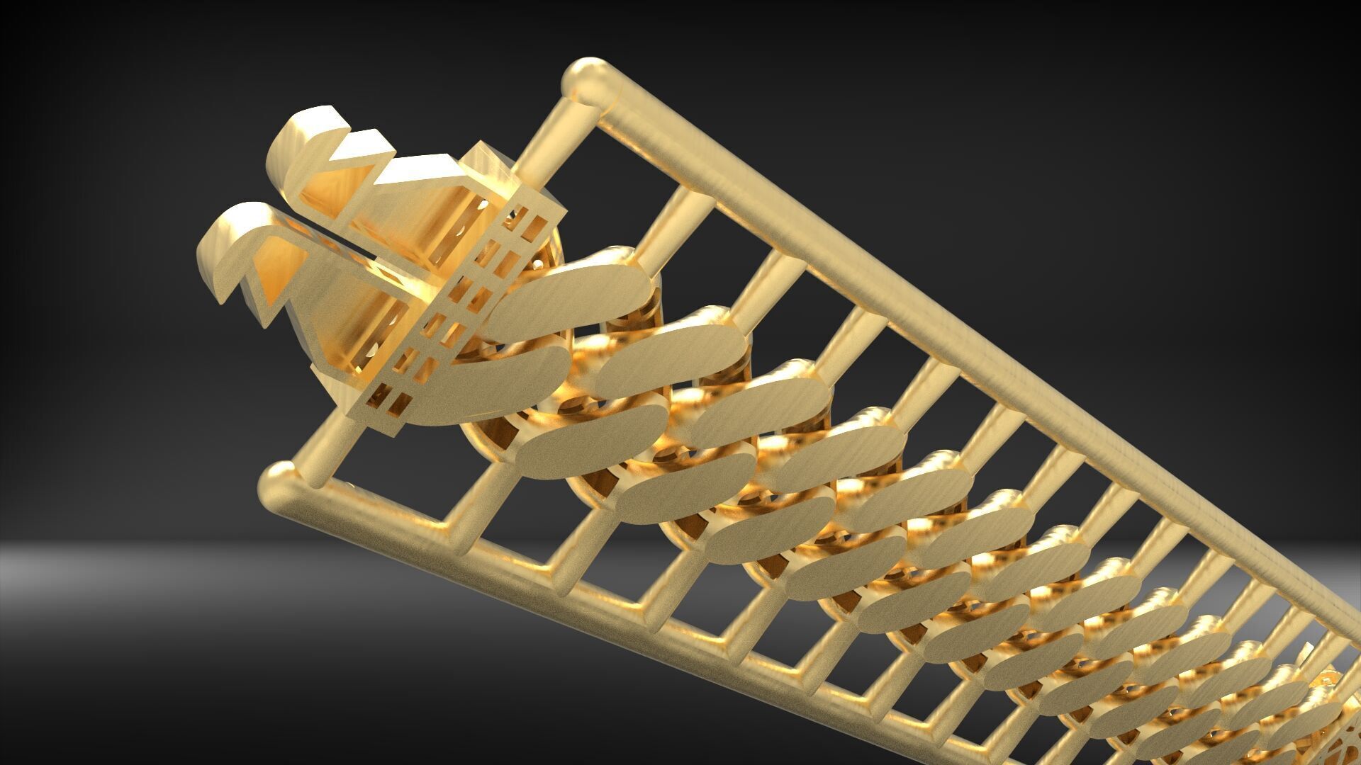 Luxury Gold Panther Clasp Cuban Link Bracelet Light Model 3D 3D print model_4