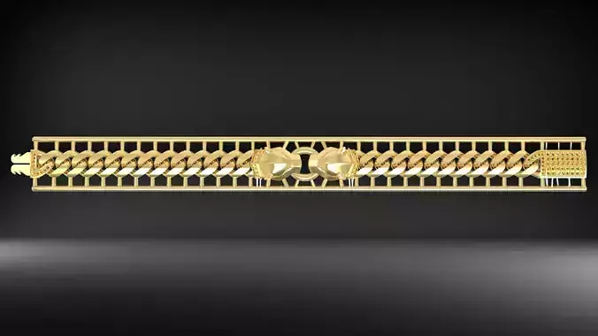 Luxury Gold Panther Clasp Cuban Link Bracelet Light Model 3D