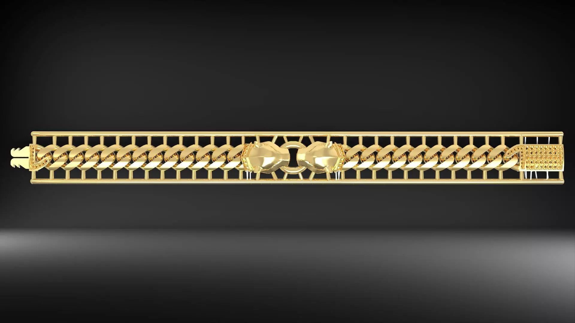 Luxury Gold Panther Clasp Cuban Link Bracelet Light Model 3D 3D print model_0