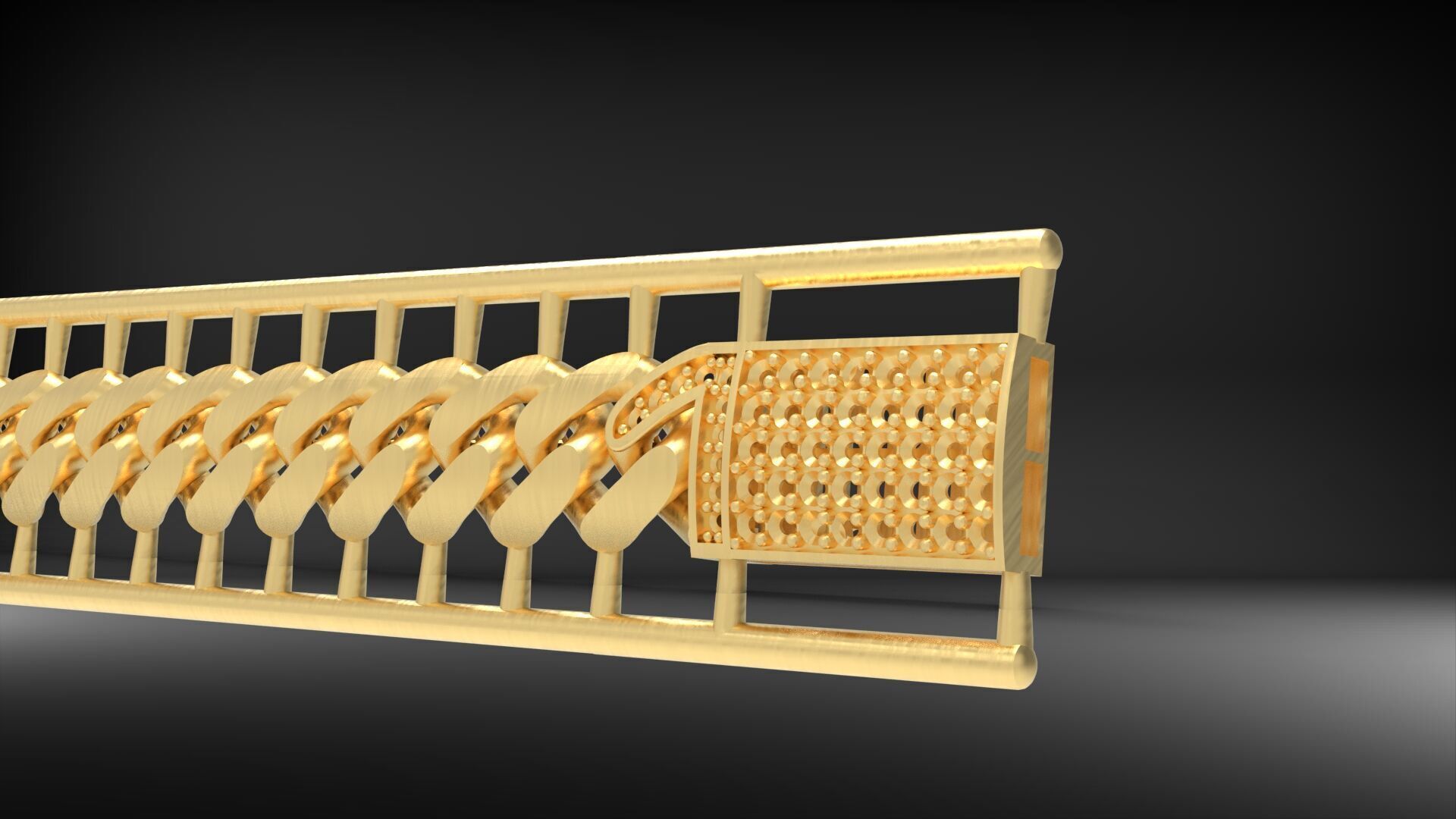 Luxury Gold Panther Clasp Cuban Link Bracelet Light Model 3D 3D print model_5