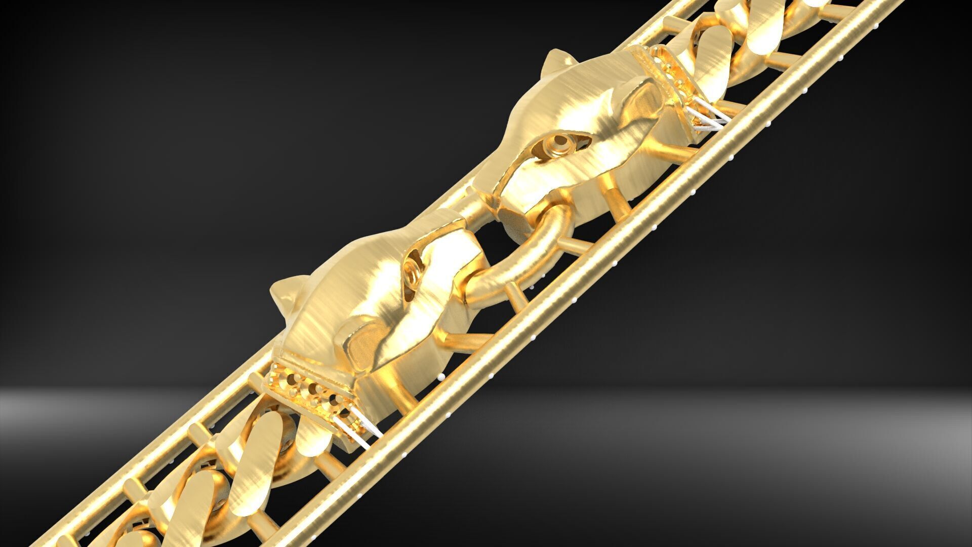 Luxury Gold Panther Clasp Cuban Link Bracelet Light Model 3D 3D print model_1
