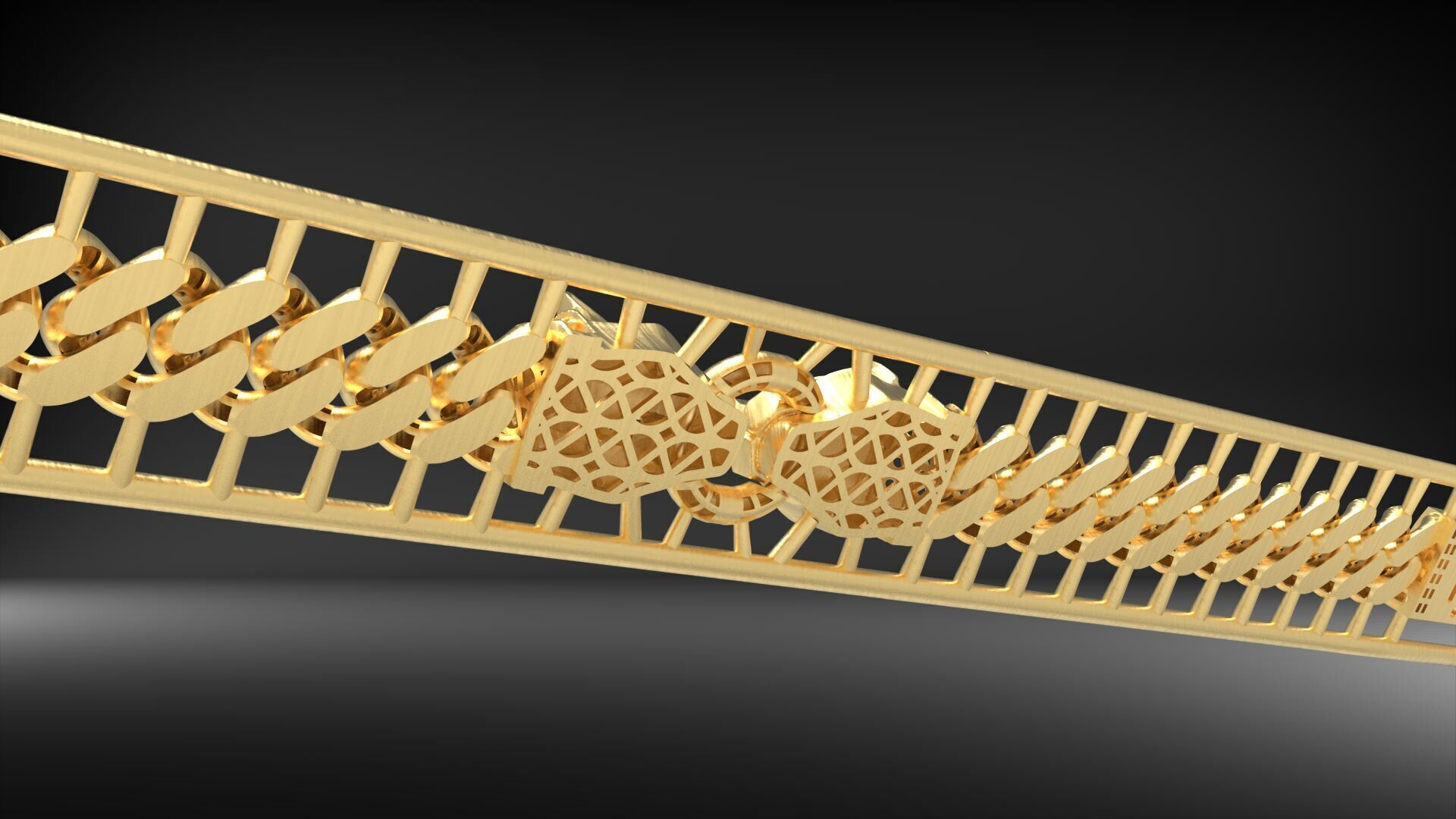Luxury Gold Panther Clasp Cuban Link Bracelet Light Model 3D 3D print model_2