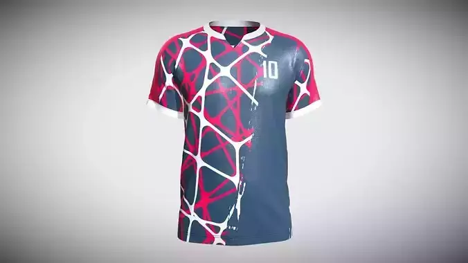 Mens Soccer Blue and Red Magenta Jersey Player-10 In Low Poly