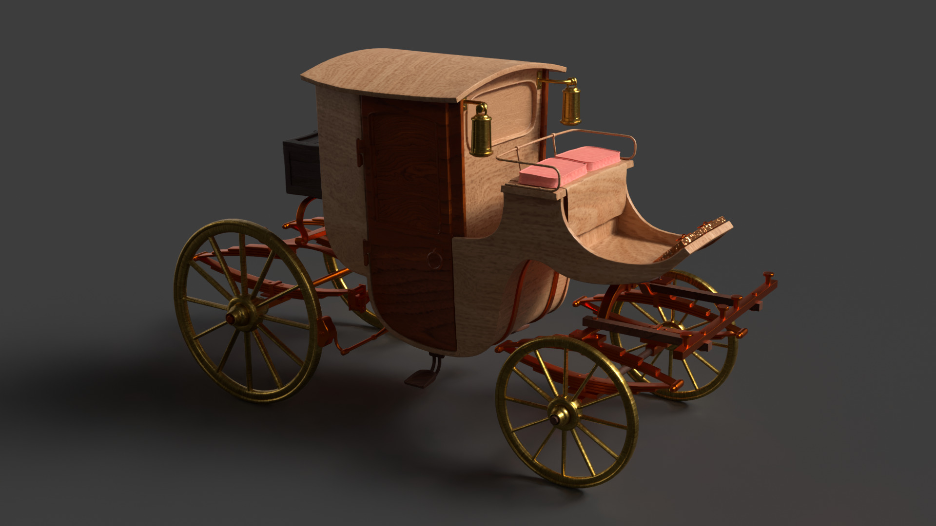 Chinese ancient wooden  carriage   Low-poly 3D model_5